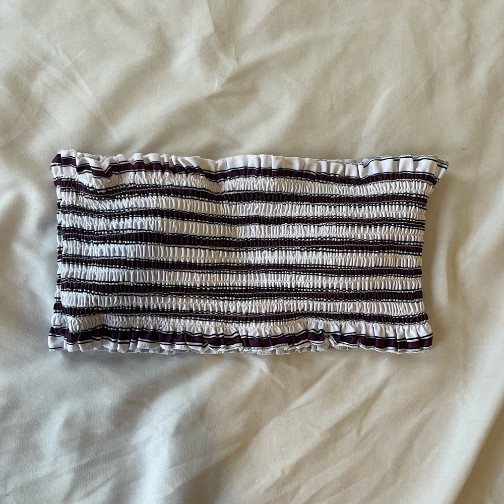 Zaful White Ruffled Bandeau Swim Top, NWOT